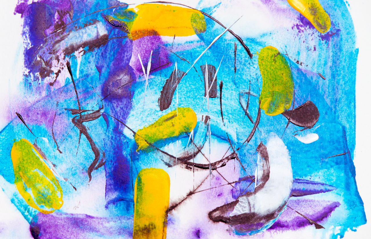 Vibrant abstract expressionist painting with bold colors and dynamic brushstrokes.